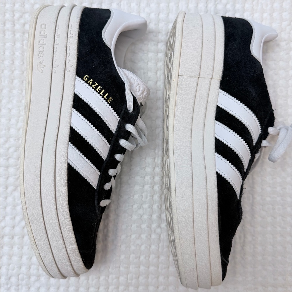Adidas Gazelle Bold Black and White Suede Sneakers - Picture 2 of 8